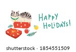 cute cat sitting in a christmas ... | Shutterstock .eps vector #1854551509