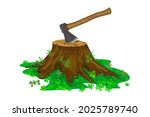 Tree Stump With Axe Isolated On ...