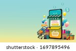 shopping online on mobile... | Shutterstock .eps vector #1697895496