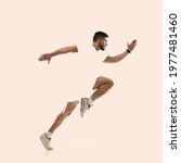 Small photo of Professional male runner, jogger on yellow background. Modern design, contemporary creative art collage. Inspiration, idea, trendy magazine style, fashion and style. Copyspace for text or ad. Sport.