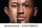 Small photo of Human face made from different portrait of men and women of diverse age and race. Combination of faces. Concept of social equality, human rights, freedom, diversity, acceptance, standards