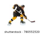 one caucasian man hockey player in studio silhouette isolated on white background