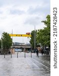 Small photo of Belfast, Northern Ireland - June 8 2022: Belfast cityscape with a view of a famous HW yellow crane