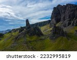 Small photo of Wonderful stone formatations of the old man of Storr in Scotland. This is on the Isle of Skye.