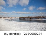 Winter River With Snow Covered...