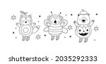cute halloween coloring page... | Shutterstock .eps vector #2035292333