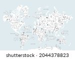 animals world map for kids.... | Shutterstock .eps vector #2044378823