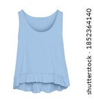 Small photo of Light blue women summer blank sleeveless t-shirt with flounce isolated on white