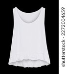 Small photo of White women summer blank sleeveless t-shirt with flounce isolated on black background