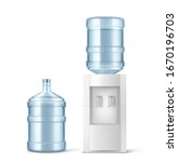 Water cooler and big bottle for office and home. Vector realistic mockup of dispenser for pouring hot and cold clean water and large plastic gallon isolated on white background
