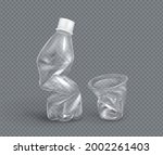 crumpled plastic cup and bottle ... | Shutterstock .eps vector #2002261403