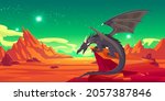 fairytale black dragon on cliff ... | Shutterstock .eps vector #2057387846