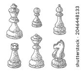 chess pieces. hand drawn vector ... | Shutterstock .eps vector #2046448133