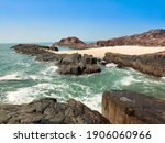 Basaltic rock formation in a hexagonal form beach in St. Mary island, Karnataka, India