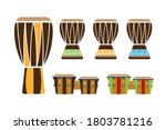 Ethnic drums set. Drums used in Africa, South America, Caribbean, Brazil, Cuba, Jamaica and others. Drums for latin music, reggae, capoeira. Set of flat vector icons suitable for various purposes.