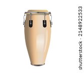 Isolated wooden drum. Ethnic traditional instrument is used in latin music: rumba, afro jazz, salsa, merengue and other. Conga icon in realistic style. Cuban percussion musical instrument in vector.