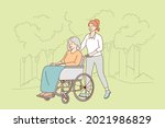 taking care of disabled elderly ... | Shutterstock .eps vector #2021986829