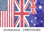 Small photo of USA (United States of America) UK (United Kingdom) Australia national flags icon isolated together background, abstract US UK Australia international trilateral politics culture ally concept