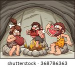 Cartoon Cavemen Eating Around...