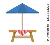 Wooden Table With Umbrella