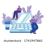 people using smartphone laptop... | Shutterstock .eps vector #1741947860
