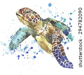 Cute Sea Turtle. Watercolor...