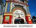 Small photo of St Kilda, Victoria, Australia - March 24, 2023: The giant face at the entrance to Luna Park, the popular century-old amusement park in Melbourne's bayside suburb of St Kilda.