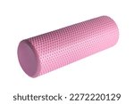 A pink foam massage roller isolated on a white background. Foam rolling is a self myofascial release technique. Gym fitness equipment.
