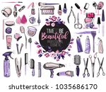 hair cut  manicure  makeup ... | Shutterstock .eps vector #1035686170