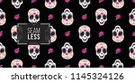 mexican sugar skull and peony... | Shutterstock .eps vector #1145324126