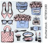 big vector fashion sketch set.... | Shutterstock .eps vector #407854180