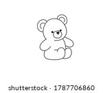 Vector isolated cute cartoon teddy bear toy drawing. Colorless contour  plush teddy bear icon logotype. Stock Vector