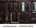 Small photo of A bookcase in a Jewish library contains Jewish religious and halakhic books Bnei Brak Israel 06062022