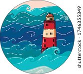 vector image of a lighthouse in ... | Shutterstock .eps vector #1746355349