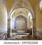Small photo of Interior of the Church of the Immaculate Conception in the depopulated village of Buimanco. Religious heritage plundered and used until recently to protect livestock. Soria province, Spain.