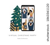 online christmas party with... | Shutterstock .eps vector #1863361120
