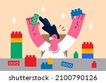 happy small girl child play... | Shutterstock .eps vector #2100790126