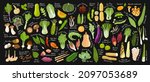 big vegetables set on dark... | Shutterstock .eps vector #2097053689
