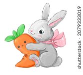 hand drawn cute rabbit and... | Shutterstock . vector #2079333019