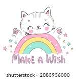 hand drawn cute cat and rainbow ... | Shutterstock .eps vector #2083936000
