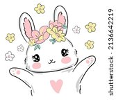 Hand Drawn Cute Bunny And...