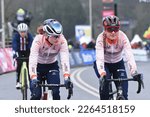 Small photo of Hoogerheide, Netherlands - February 3, 2023: Puck Pieterse and Denise Betsema warming up before the race