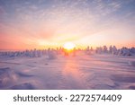 Riisitunturi National Park at sunset in winter