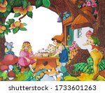 fairytale residents drink tea... | Shutterstock . vector #1733601263