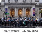 Small photo of New York, NY, USA October 20, 2023: Jewish and Muslim organizations rally on the steps of the New York Public Library demanding a cease fire in Gaza.