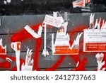 Small photo of New York, NY, USA January 14, 2024: Torn down Israeli Hostage flyers. A sticker has been added in response "The person who tore this poster down supports the MURDER, RAPE and MUTILATION of Jews.