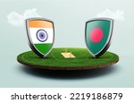 India vs Bangladesh cricket flags with shield celebration stadium 3d illustration