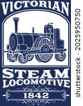 This design features an 1840s Victorian steam locomotive train with the words Victorian steam locomotive 1842.