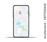 realistic phone with gps map on ... | Shutterstock .eps vector #1897030630