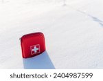 Small photo of Red First Aid Kit, Travel Small First Aid Kit Concept. High quality photo